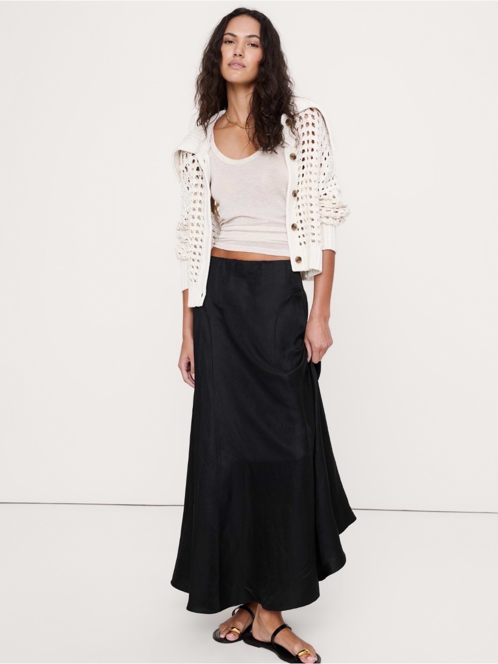 NWT Banana Republic Viscose Linen Maxi Black Skirt Sz M (#900008)